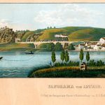 Panorama von Istein. Als die kolorierte Aquatinta-Grafik Mitte des 19. Jahrhunderts entstand, war das Frauenkloster nicht mehr vorhanden. (Sammlung Dreiländermuseum, GrLI 8) ©Dreiländermuseum / Foto: Axel Hupfer