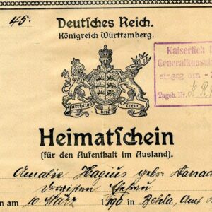 Heimatschein Auslandsreise 1916